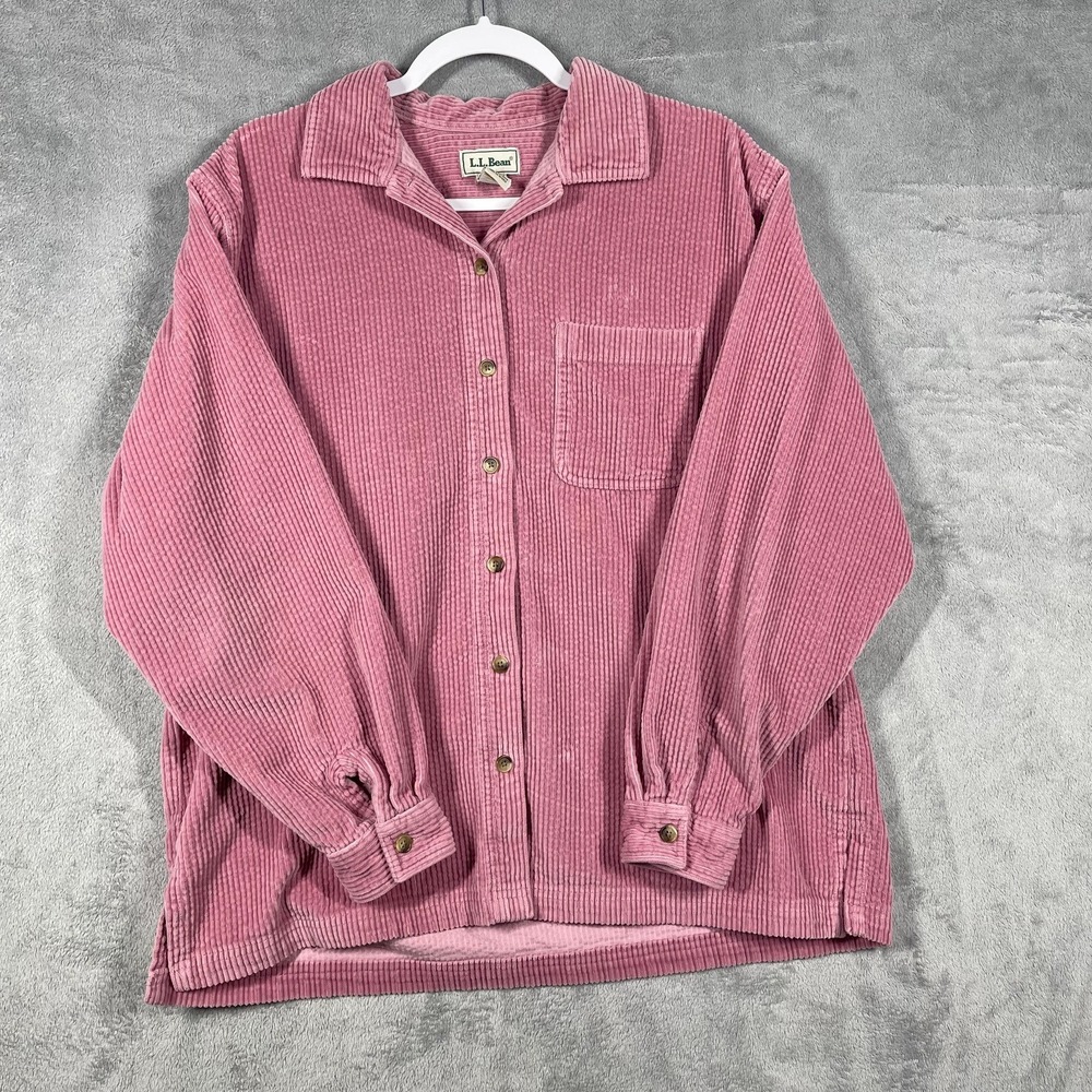 L.L. Bean Corduroy Shirt Women Large Pink Long Sleeve Cotton Button Down